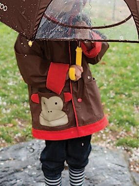 Skip Hop Kids Brown and Red Monkey Hooded Raincoat